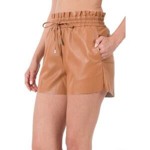 Vegan Leather Shorts-Camel